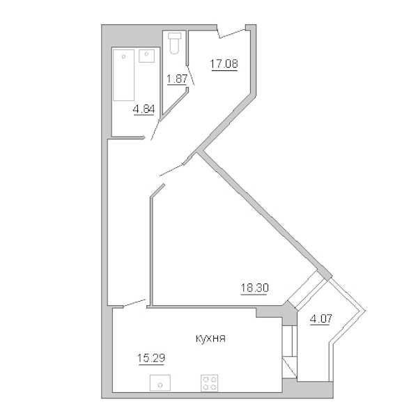 Однокомнатная квартира в : площадь 59.41 м2 , этаж: 12 – купить в Санкт-Петербурге